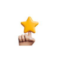 Hand Pointing Yellow Star, Stylized 3D Render on Transparent Background png