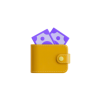 3D Yellow Wallet with Purple Currency on Transparent Background for Finance Concepts png