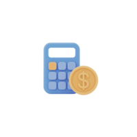 Light Blue Calculator and Dollar Coin on Transparent Background 3D Rendering png