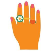 Groovy Hand with Rings illustration, colorful groovy clipart, groovy design sublimation, retro groovy isolated vector