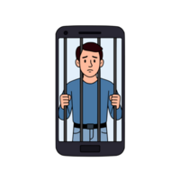 uma homem dentro uma célula telefone, com uma cadeia célula, em uma transparente fundo png