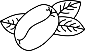 Line art depicting coffee beans along with leaves in a clean, minimalist style, featuring a clear background for versatile applications in design or print. png