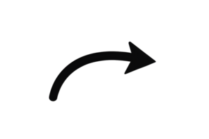 Black curved arrow pointing to the right direction on transparent background, simple shape and design symbol for navigation element png