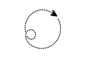 Animated rotating white circle with orbiting component on a black backdrop creates looping motion png