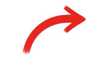 Vibrant Red Arrow Curving Dynamically Towards Right on Transparent Background png