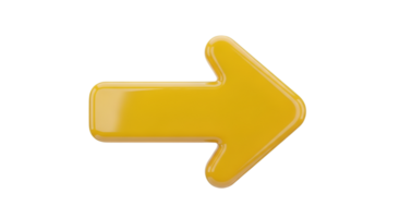 3d rendering of glossy yellow arrow pointing right on transparent background png