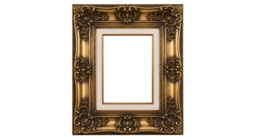 Ornate Golden Frame with Intricate Carvings for Elegant Art Display on Transparent Canvas png