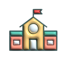 School 3D Icon Fun and Colorful Cartoon Style Campus Design png
