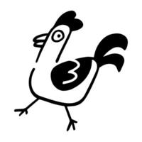 Whimsical Rooster Illustration, A playful and charming black and white illustration of a rooster, perfect for adding a touch of fun to any project. vector