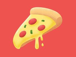 A mouthwatering slice of pizza, cheese dripping enticingly against a vibrant red background. capturing the essence of comfort food. vector