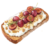 Delicious toast topped with cream, grapes, and nuts. png