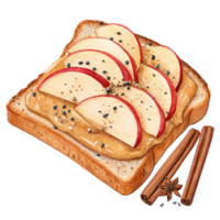 Delicious apple and peanut butter toast with cinnamon garnish. png