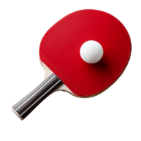 Close-up of a red ping pong paddle with a white ball on top. png