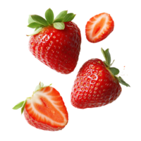 Fresh Ripe Strawberries Cut and Whole on Transparent Background Perfect for Design png