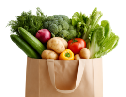 Assorted Vegetables in a Paper Bag Isolated with Transparent Background Image png