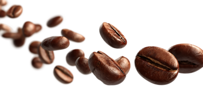 Roasted Coffee Beans Isolated on Transparent Background Close Up Studio Shot png
