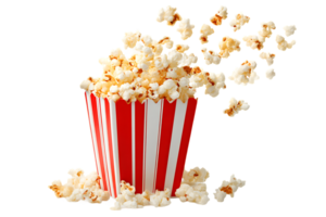 Popcorn Bursting Out of a Striped Container Floating Isolated on Transparent Background png