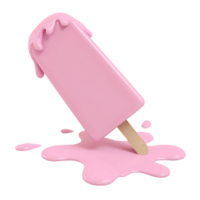 A 3D Pink Popsicle with Meltdown Effect Isolated on Transparent Background png