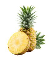 Pineapple Fruit Slices With Fresh Green Leaves Isolated On Transparent Background png
