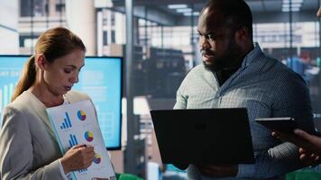 Diverse business leaders sharing their expertise for a new collaboration opportunity, discussing about performance metrics and insights for a success story. Strategic thinking. Camera B. video