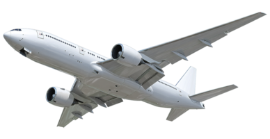 White Airplane Aircraft Flying with Two Turbofan Engines Isolated on Transparent Background png