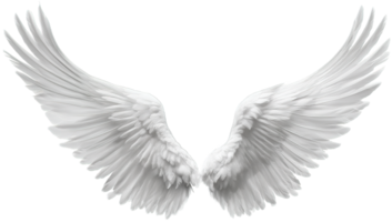 Two white angel wings isolated on a transparent background in a format png