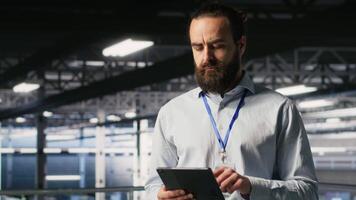 Server room technician next to coworkers reviewing neural network code and LLM visualization dashboards. Data center IT specialist next to colleagues monitoring AI system performance, camera B video