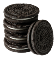 Pile of Chocolate Cookies with Cream Filling on an Isolated Transparent Background png