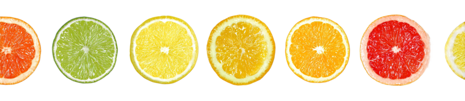 Fresh and Colorful Citrus Slices Grapefruit Orange Lemon Lime on Transparent png