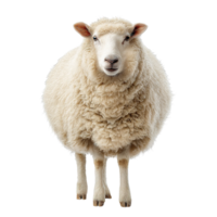 Front View of a Standing Sheep with White Wool on Transparent Background png