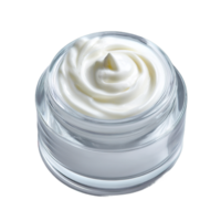 Top View Of Round Cosmetic Cream In Transparent Jar On Isolated Background png