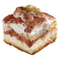 Delicious Layered Cake Slice with Cocoa Powder and Cream on Isolated Background png