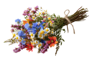 A Diverse Wildflower Bouquet Isolated Against a Clean Transparent Background png
