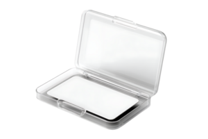 Open Plastic Clear Transparent Box with White Object Inside on Transparent Background png
