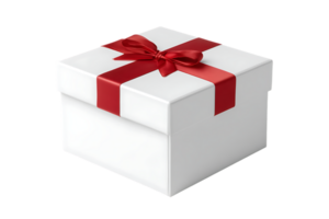 Gift Box Isolated Square Wrapped Present with Red Ribbon Transparent Background png
