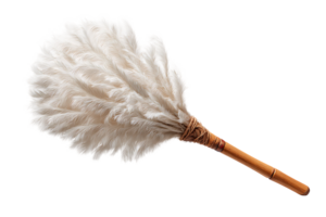 White Feather Fan Object With Wooden Handle Transparent Background Isolated Elements png