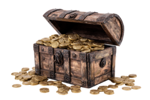 Treasure Chest Filled with Gold Coins on Transparent Background isolated png