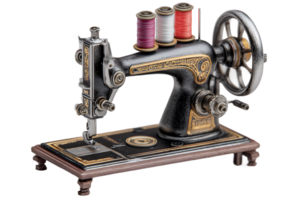 Vintage Sewing Machine with Threads Transparent Background Isolated for Craft Projects png