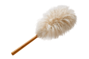 Fluffy Fiber Cleaning Duster on a Wooden Handle with Transparent Background Isolated png