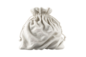 Isolated White Empty Cloth Bag on Transparent Background with Drawstring Style png