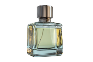 Clear Perfume Bottle With Silver Cap On Black Background Isolated Transparent png