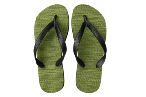 Top view of green camouflage flip-flops isolated on a transparent background png