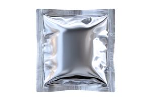 Shiny Silver Foil Pouch on Transparent Background Isolated With Clipping Path Easy to png