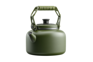 Army Green Kettle with Camouflage Handle Isolated on Transparent Background png