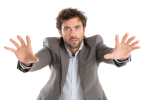 Man Stop Gesture With His Hands Isolated On Transparent Background With Format png