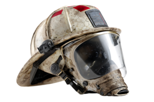 Worn Firefighter Helmet with Transparent Visor Isolated on Transparent Background Stock Photo png