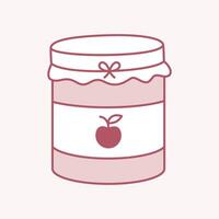 Apple Jam Jar Illustration, A charming illustration of a jar of apple jam, featuring a red apple label, evoking a sense of homemade goodness and simplicity. vector