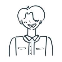 Doodle Joy, A hand-drawn illustration of a happy young man with a wide smile and a carefree expression, capturing the essence of youthful exuberance. vector