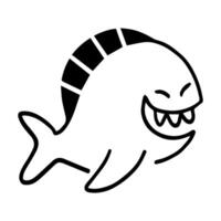 Happy Cartoon Shark, A minimalist, playful illustration of a smiling shark with bold lines and a whimsical expression, perfect for adding a touch of fun to any design. vector