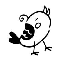 Whimsical Bird Illustration, Playful black and white illustration of a charming bird with a unique design. Perfect for a range of applications, from children's books to logos vector